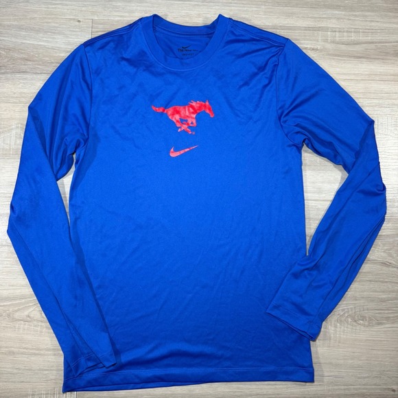 Nike Dri-FIT T-Shirt Long Sleeve Mustangs Red Logo Blue Men's Small  Activewear - Picture 1 of 5